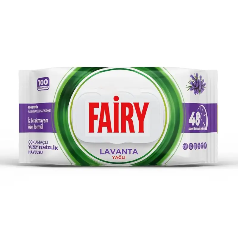 دستمال مرطوب همه کاره fairy با رایحه اسطوخودوس Lavanta بسته 100 عددی